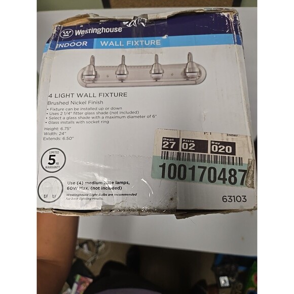 Westinghouse 63103 24"W 4 Light Bathroom Vanity Light - Brushed Nickel TESTED - Picture 4 of 5